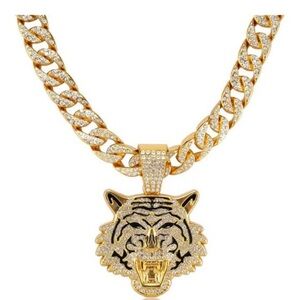 Miami Mens Cuban Link Chain Silver Gold Plated Bling Cuban Necklace Tiger
